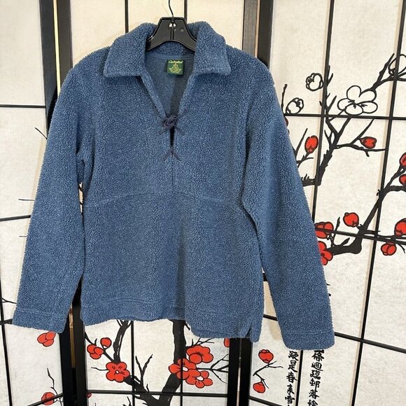 Cabela's Vintage Women's Pile Fleece Jacket Size M Lace Up Neck Blue Pullover - Picture 4 of 4